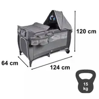 Patut de calatorie multifunctional pentru copii, pliabil, pe doua nivele, cadru stabil din aluminiu, accesorii incluse, cu saltea 60 x 120 x 1cm si geanta de depozitare inclusa