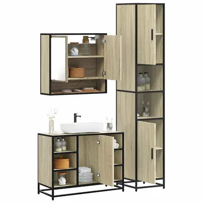 Gossi set mobilier de baie, 3 piese, stejar sonoma, lemn prelucrat
