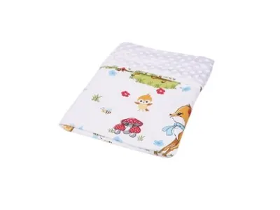 Paturica din bumbac model caprioare si plus minky alb 80x80 cm