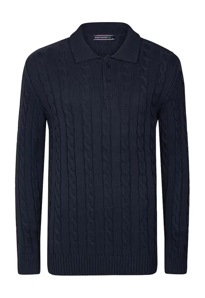 Pulover polo cu model torsade - Bleumarin