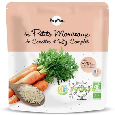Mancare Bucatele Mici cu 48% Morcovi si Orez Brun +8/10 Luni Ecologica/Bio 190g