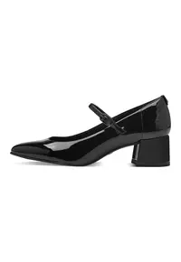 Pantofi Mary Jane de piele ecologica cu toc masiv - Negru