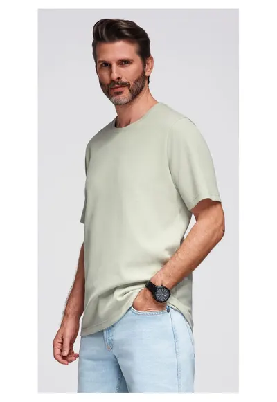 Tricou cu textura tip waffle si decolteu rotund OM-TSCT-0197 - Verde fistic