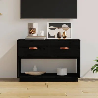 vidaXL Comodă TV, negru, 90x40x60 cm, lemn masiv de pin