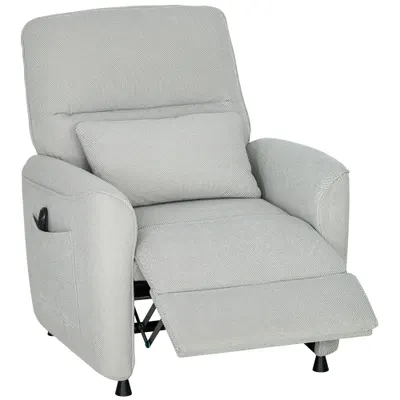 HOMCOM Fotoliu Relax Electric cu Masaj și Încălzire, Silențios, Reclinabil 150° în Cinilă cu Pernă, Funcție de Memorie, 2 Telecomenzi, Suport pentru Picioare pentru Living și Birou, Gri | Aosom Romania