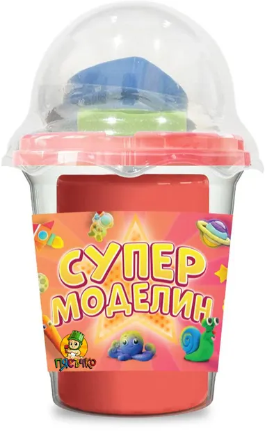 Plastilină Piasăchko - Cu forme pentru modelare, 100 g, roșie