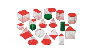 Set de 17 corpuri geometrice transparente cu baza detașabilă, 10 cm