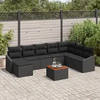Gossi set canapea de gradina 9 piese cu perne negru poli ratan acacia