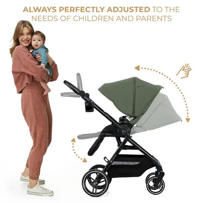 Carucior pentru copii 3 in 1 Kinderkraft Yoxi Mystic Green 0-22 kg, cadru din aluminiu, accesorii incluse