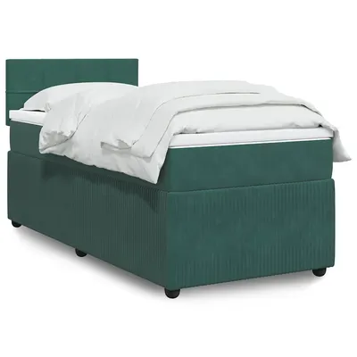 Gossi pat box spring cu saltea, verde inchis, 90x190 cm, catifea