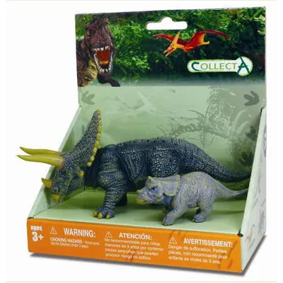 Set de 2 figurine pictate manual Triceratops cu pui 89312