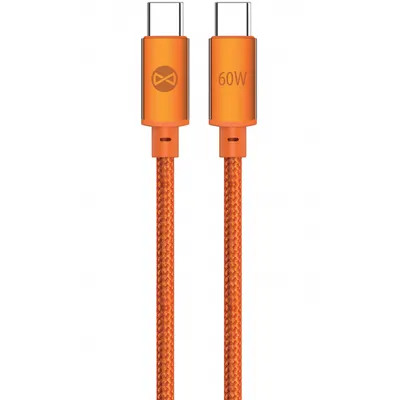 Cablu Date si Incarcare USB-C - USB-C Forever Saffron, 60W, 1m, Portocaliu