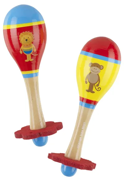 Set de maracas din lemn Orange Tree Toys - Leu & Maimuță