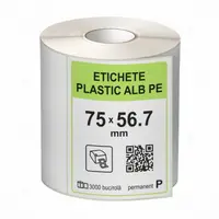 Rola etichete autoadezive plastic, PE alb, 75x56.7 mm, adeziv permanent, 3000 etichete rola