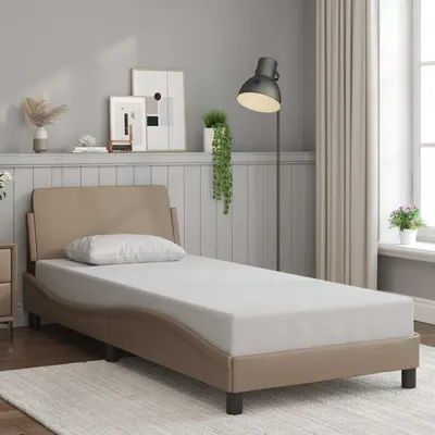 vidaXL Cadru de pat, Dover, cappuccino, 90x200 cm, piele ecologică