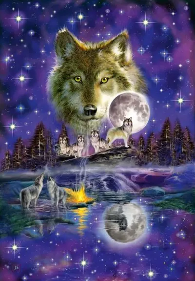 Puzzle 1000 piese - Wolf in the moonlight