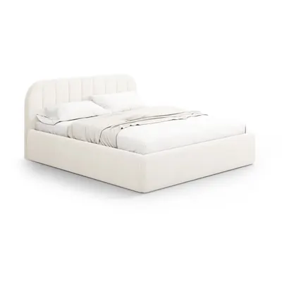 Pat matrimonial fildeș tapițat cu spațiu de depozitare cu somieră 140x200 cm Juno – Windsor & Co Sofas