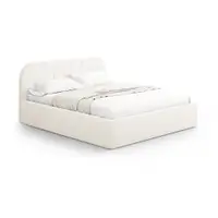 Pat matrimonial fildeș tapițat cu spațiu de depozitare cu somieră 160x200 cm Juno – Windsor & Co Sofas