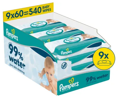 Șervețele umede pentru bebeluși Pampers - Water, 9 x 60 bucăți
