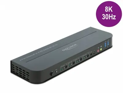 Switch KVM DisplayPort 8K30Hz cu USB 3.0 si Audio, Delock 11484