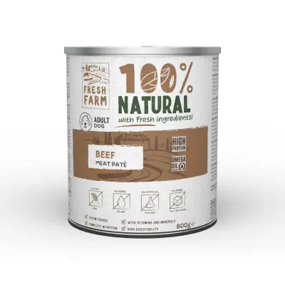 FRESH FARM Smooth, XS-XL, Vită, conservă hrană umedă câini, (pate), 800g