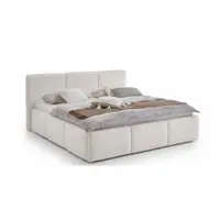 Pat matrimonial fildeș tapițat cu spațiu de depozitare cu somieră 200x240 cm Merida – Meise Möbel