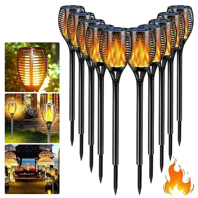 Set 10 x Lampa solara 50 cm, Torta cu efect de flacara