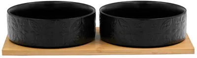 Set de boluri Maison - Fleurs, 2 buc., cu bază de bambus, negre