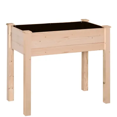 Outsunny Jardinieră ridicată din lemn, Pat de grădină pe picioare ridicat, Orificii de drenaj, Material nețesut, 86x46x76 lemn natural | Aosom Romania