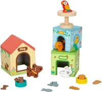 Set de joacă din lemn Hi Pando – Animale de companie și căsuțele lor