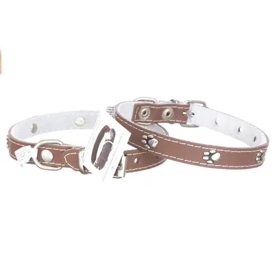 Zgarda din piele, maro, cu strasuri, 1.5 cm x 35 cm
