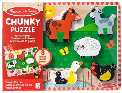 Puzzle din lemn Melissa & Doug - Animale de fermă, 8 piese