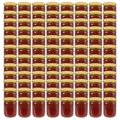 vidaXL Borcane din sticlă pentru gem, capace aurii, 96 buc., 230 ml