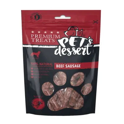 PET'S DESSERT Sausage, XS-XL, Vită, punguță recompense fără cereale câini, 80g