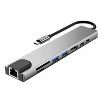 Hub USB-C Tech-Protect HB09, 2 x USB-A 3.0 - 2 x USB-C - 1 x HDMI - 1 x RJ45 - 1 x SD - 1 x microSD, Gri