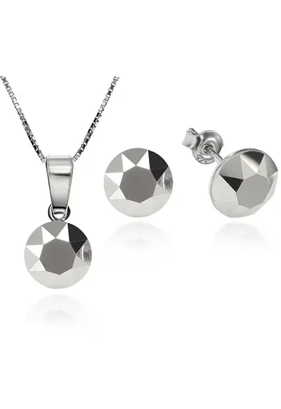 Set Argint 925 placat cu rodiu cu cristale Swarovski® Xirius Light Chrome 8mm Surub + Lant
