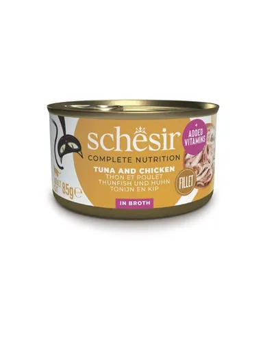 SCHESIR Conserva hrana pisica, Ton cu fileuri de pui si orez 85 g