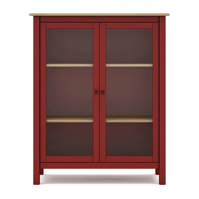 Vitrină roșu/natural din lemn de pin 90x110 cm Misti – Marckeric