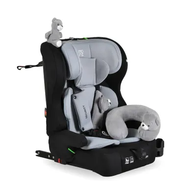 Scaun auto cu 2 jucarii si perna gat Moni i-Size Security Isofix (76-150 cm) Space Gri