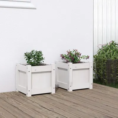 Gossi jardiniere de gradina, 2 buc., alb, lemn masiv de pin