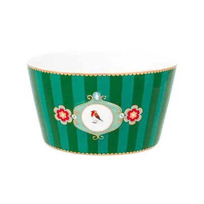 Bol din porțelan, Pip Studio, Stripes Green, 15 cm, colecția Love Birds