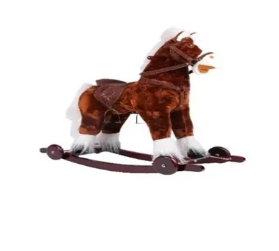 Calut balansoar pentru copii Novokids Rocking Horse XXL MaroAlb din plus, cu roti, platforma detasabila, functie trotineta fara pedale, dimensiuni 85x37x77 cm, greutate suportata 50 kg