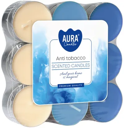 Lumânări parfumate de ceai Bispol Aura - Anti Tobacco, 18 bucăți