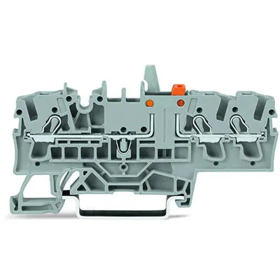 3-conductor disconnect/test terminal block; with mechanical interlock; with test option; orange disconnect link; for DIN-rail 35 x 15 and 35 x 7.5; 2.5 mm²; Push-in CAGE CLAMP®; 2,50 mm²; blue
