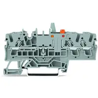 3-conductor disconnect/test terminal block; with mechanical interlock; with test option; orange disconnect link; for DIN-rail 35 x 15 and 35 x 7.5; 2.5 mm²; Push-in CAGE CLAMP®; 2,50 mm²; blue