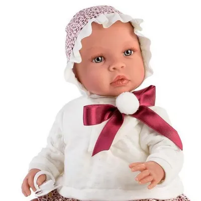 Papusa Asi - bebe Leia, cu panglica rosie si pompon
