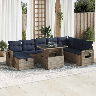 Gossi set canapele de gradina cu perne, 9 piese, maro, poliratan