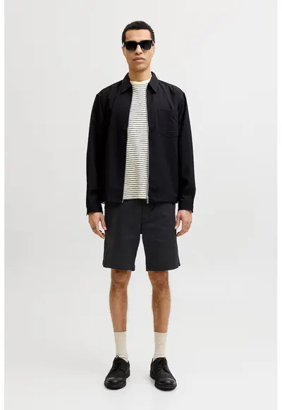 Pantaloni scurti chino din amestec de bumbac organic cu talie medie - Negru