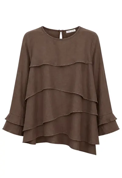 Bluze dama - bluza cu maneca lunga - volanase - maro cafea - casual