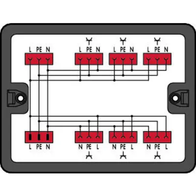 Distribution box; Single-phase current (230 V); 1 input; 7 outputs; Cod. P; MIDI; black